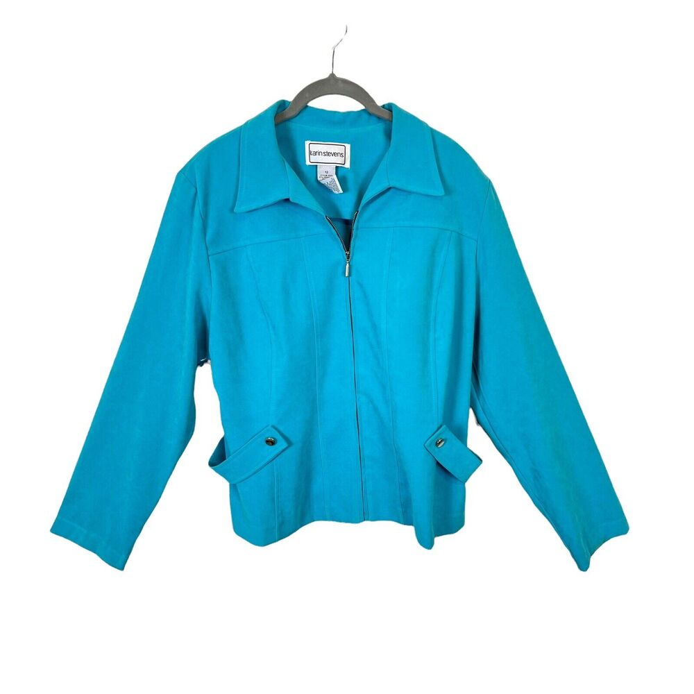 Karin Stevens Jacket Ultra (faux) Suede Blue Zip Front Lightweight Vintage SZ 12